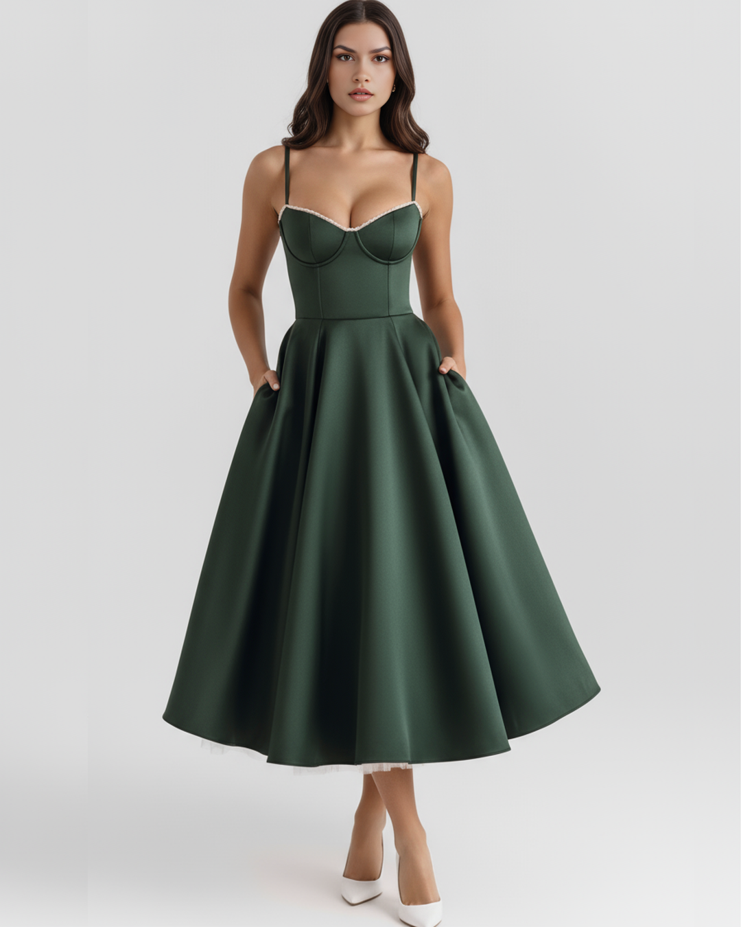 ROSA - VESTIDO MIDI CON TUL VERDE BOSQUE