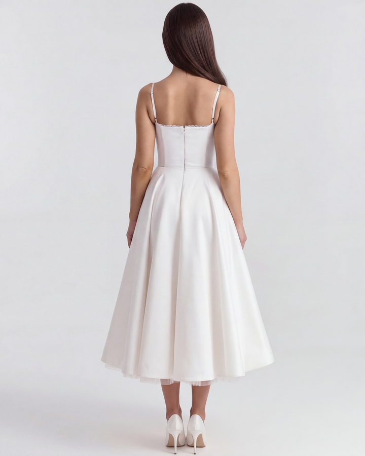 CAMILA - VESTIDO MIDI CON TUL BLANCO