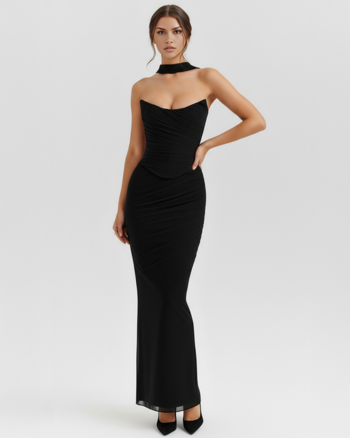 ALICIA - CONJUNTO MIDI DE MALLA CON FALDA MAXI NEGRO