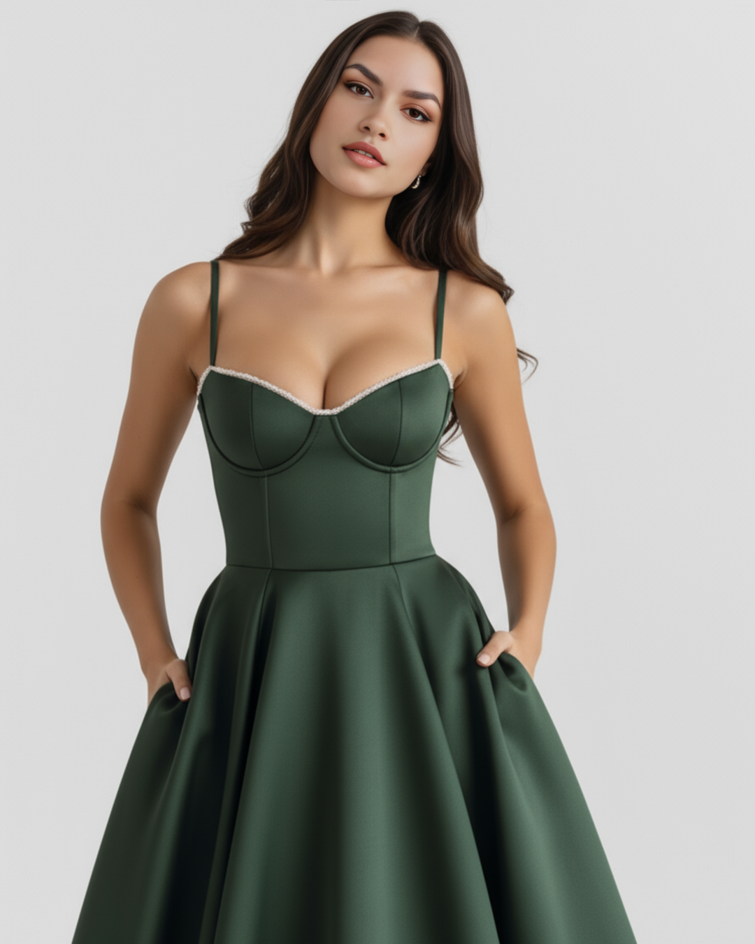ROSA - VESTIDO MIDI CON TUL VERDE BOSQUE