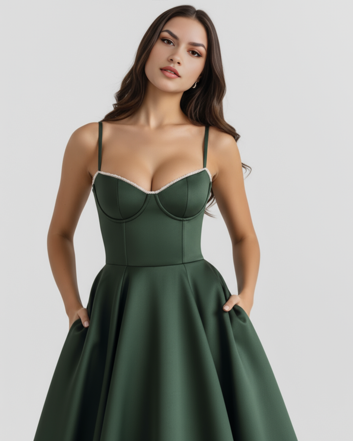 ROSA - VESTIDO MIDI CON TUL VERDE BOSQUE