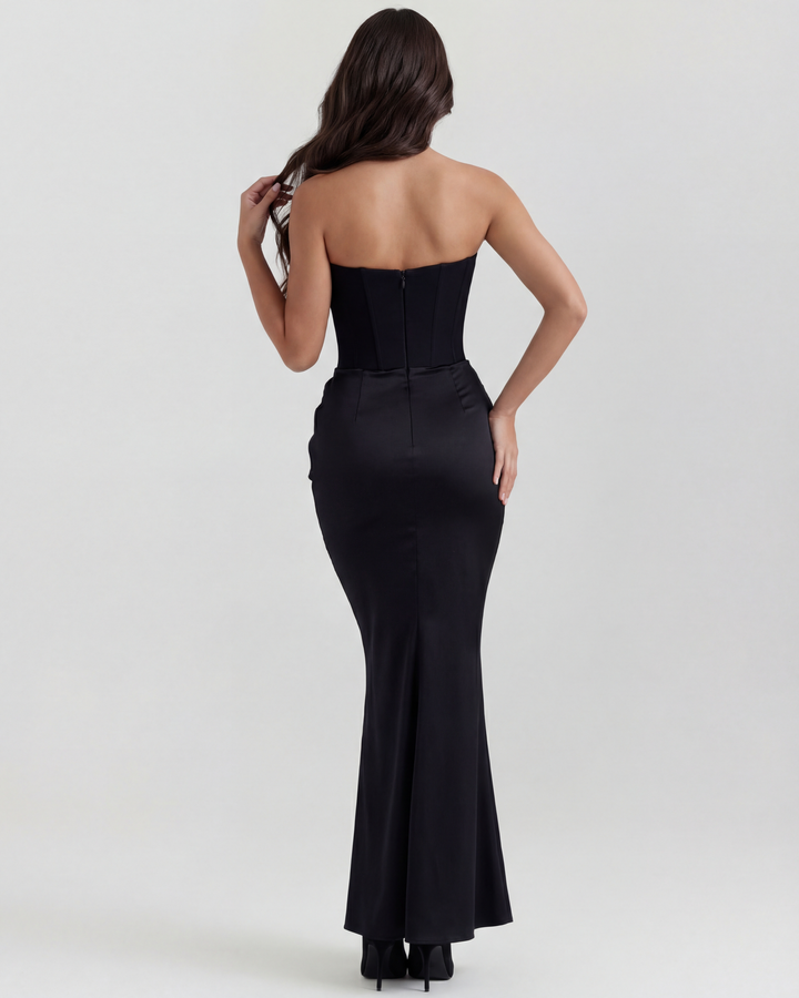VICTORIA - VESTIDO MAXI CORSET SIN TIRANTES NEGRO