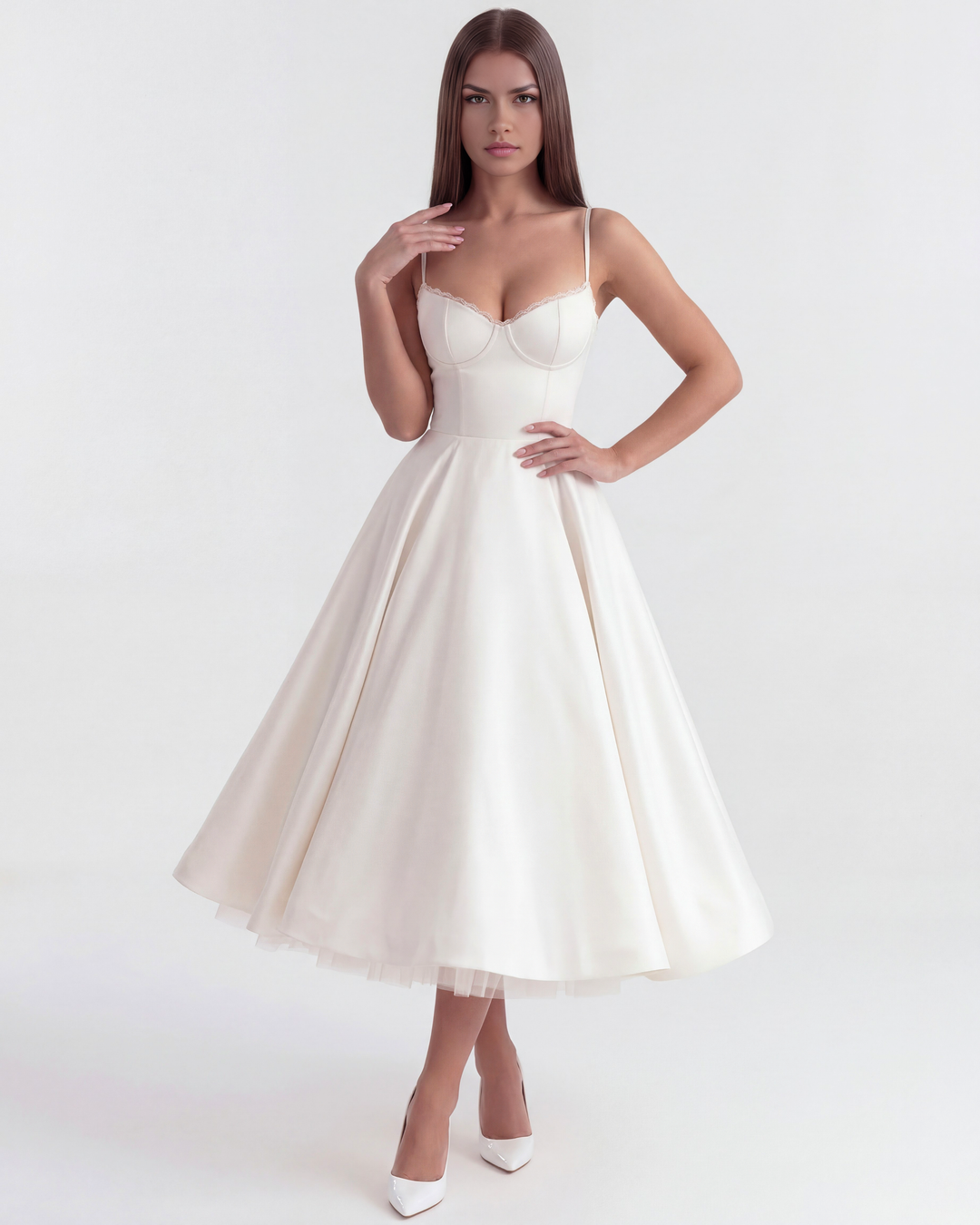 CAMILA - VESTIDO MIDI CON TUL BLANCO