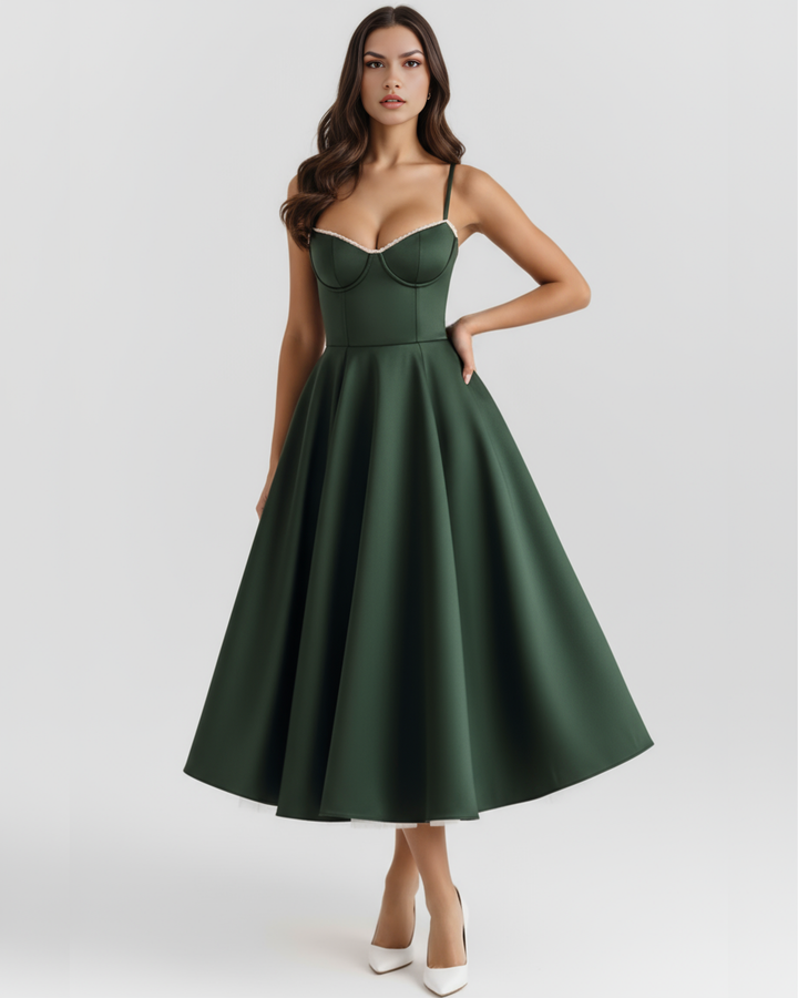 ROSA - VESTIDO MIDI CON TUL VERDE BOSQUE