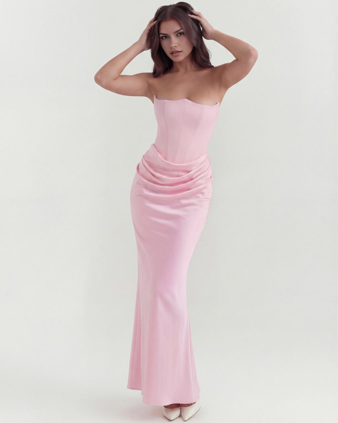 SOFIA - VESTIDO MAXI CORSET SIN TIRANTES ROSA