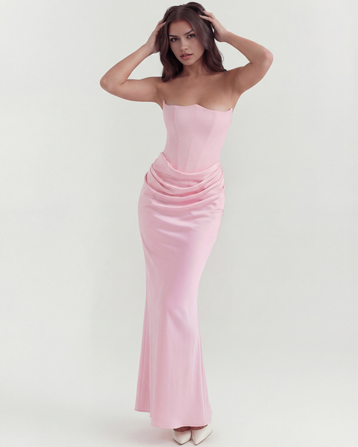SOFIA - VESTIDO MAXI CORSET SIN TIRANTES ROSA