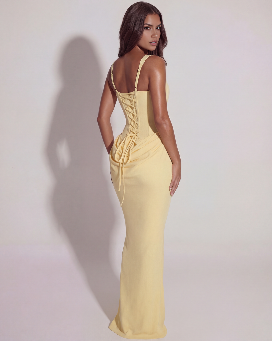 CAROLINA - VESTIDO MAXI BODYCON ESPALDA CRUZADA VAINILLA
