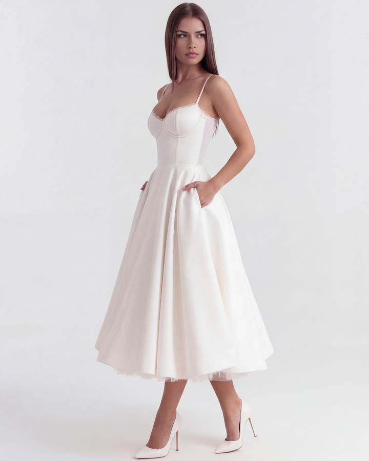 CAMILA - VESTIDO MIDI CON TUL BLANCO