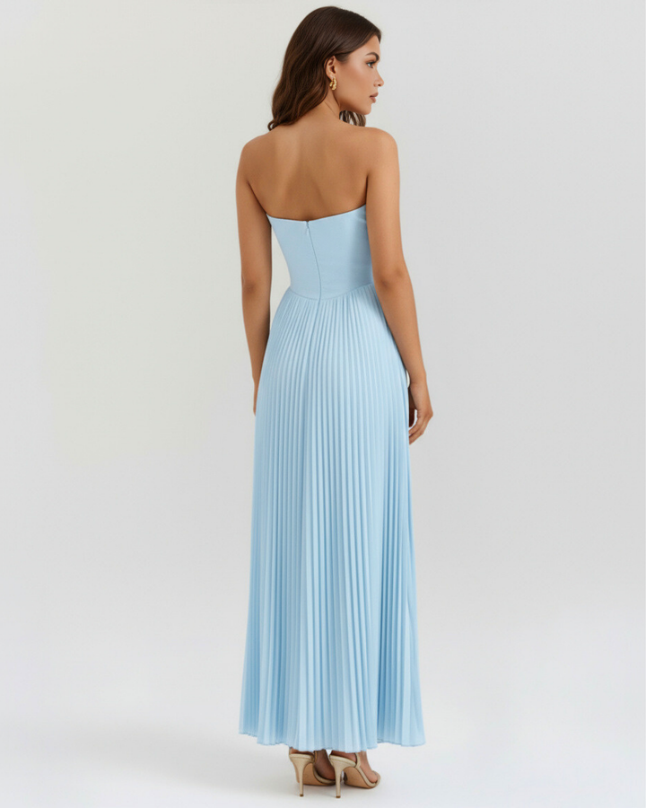 VALENTINA - VESTIDO MAXI PLISADO CORSET AZUL BEBÉ