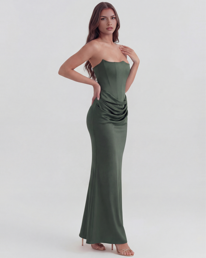 CARMEN - VESTIDO MAXI CORSET SIN TIRANTES VERDE BOSQUE