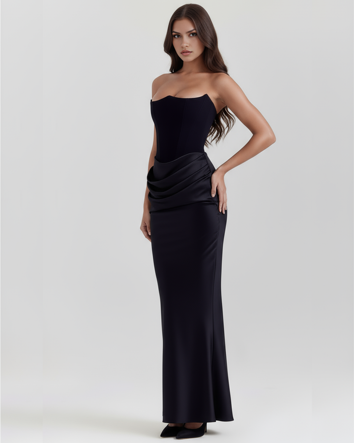 VICTORIA - VESTIDO MAXI CORSET SIN TIRANTES NEGRO