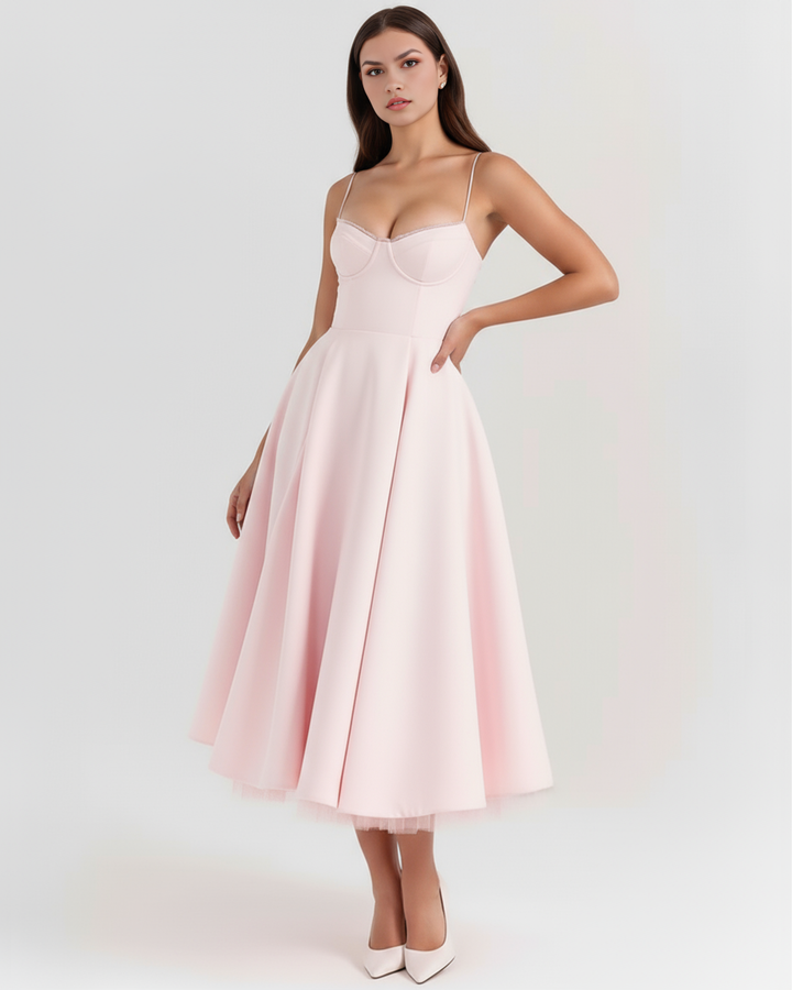 ISABELA - VESTIDO MIDI CON TUL ROSA PALO