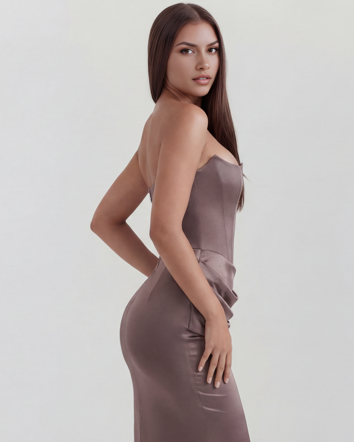 LOLA - VESTIDO MAXI CORSET SIN TIRANTES GRIS HUMO