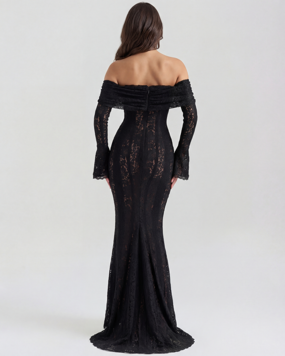 YOLANDA - VESTIDO MAXI ENCAJE HOMBROS DESCUBIERTOS NEGRO