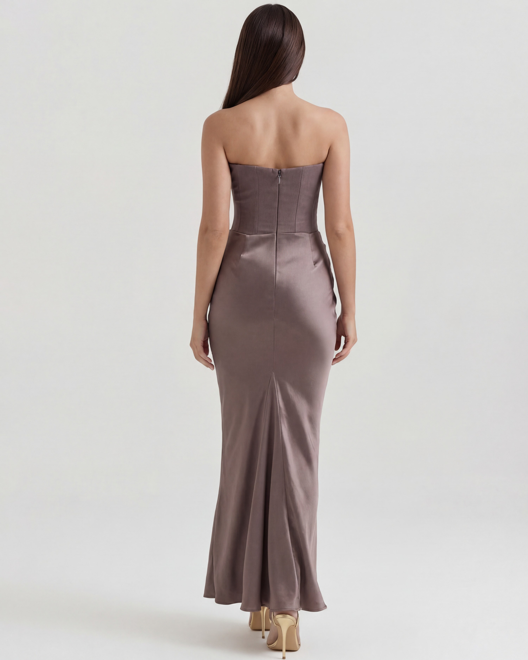 LOLA - VESTIDO MAXI CORSET SIN TIRANTES GRIS HUMO