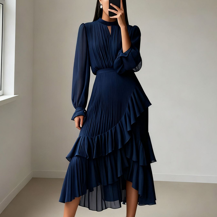 VIOLETA - ELEGANTE VESTIDO MIDI PLISADO CON VOLANTES