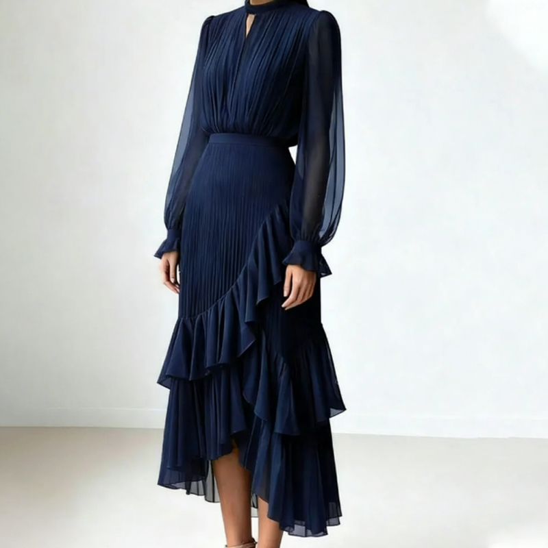 VIOLETA - ELEGANTE VESTIDO MIDI PLISADO CON VOLANTES