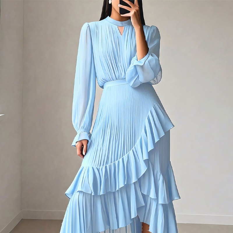 VIOLETA - ELEGANTE VESTIDO MIDI PLISADO CON VOLANTES