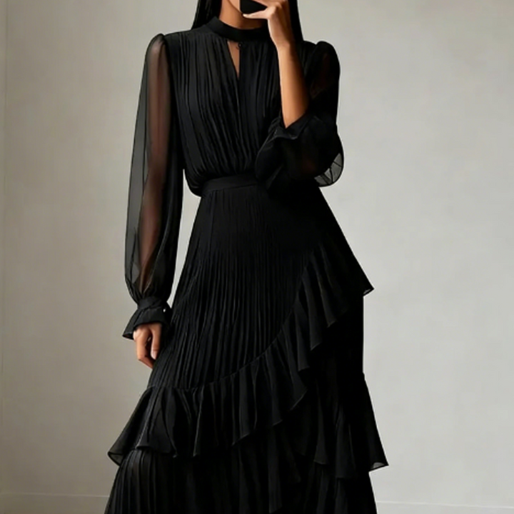 VIOLETA - ELEGANTE VESTIDO MIDI PLISADO CON VOLANTES