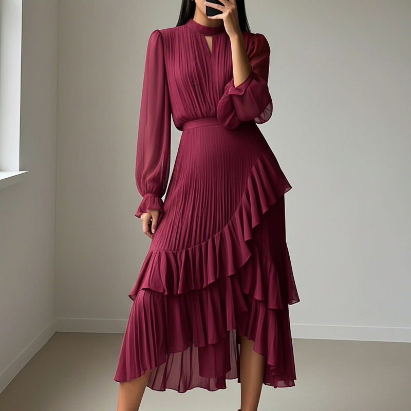VIOLETA - ELEGANTE VESTIDO MIDI PLISADO CON VOLANTES