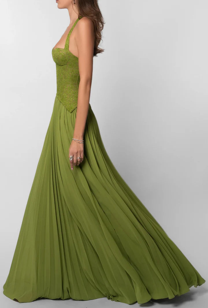 ALBA - VESTIDO VERDE OLIVA CON CORSE TEXTURIZADO